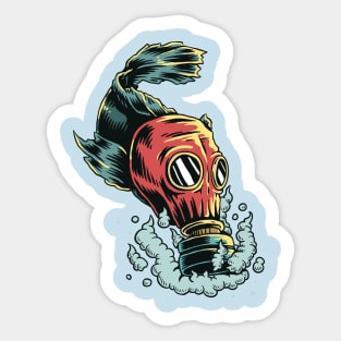 Fish wearing gas mask in polluted water Sticker